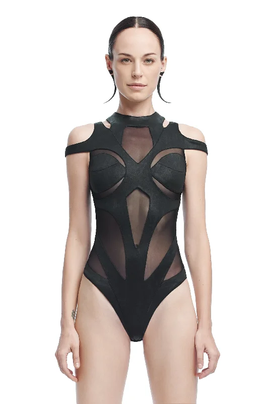 Loa Sleeveless Bodysuit Top Elegant Mesh Bodysuit for Night