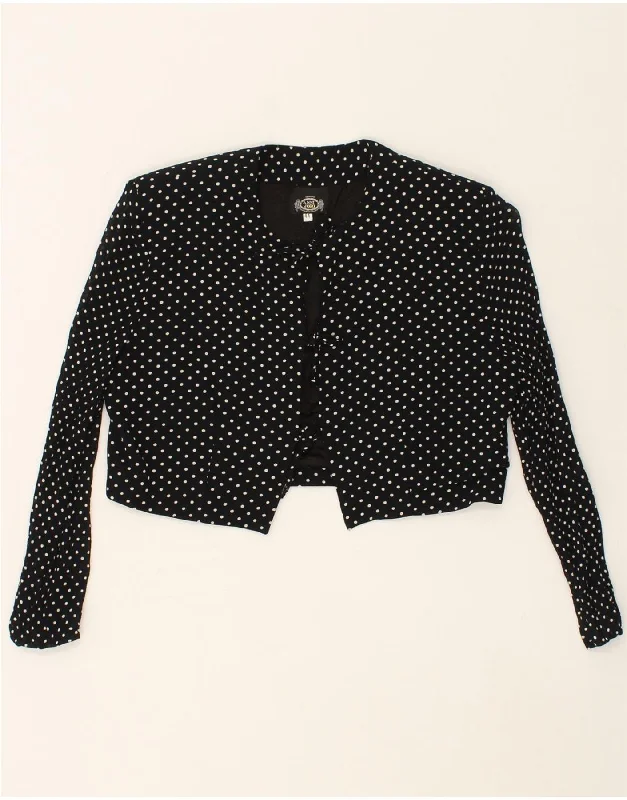 VINTAGE Womens Bolero Jacket IT 44 Medium Black Polka Dot Stand-Up Collar Roll-Neck Collar Turtle Neck