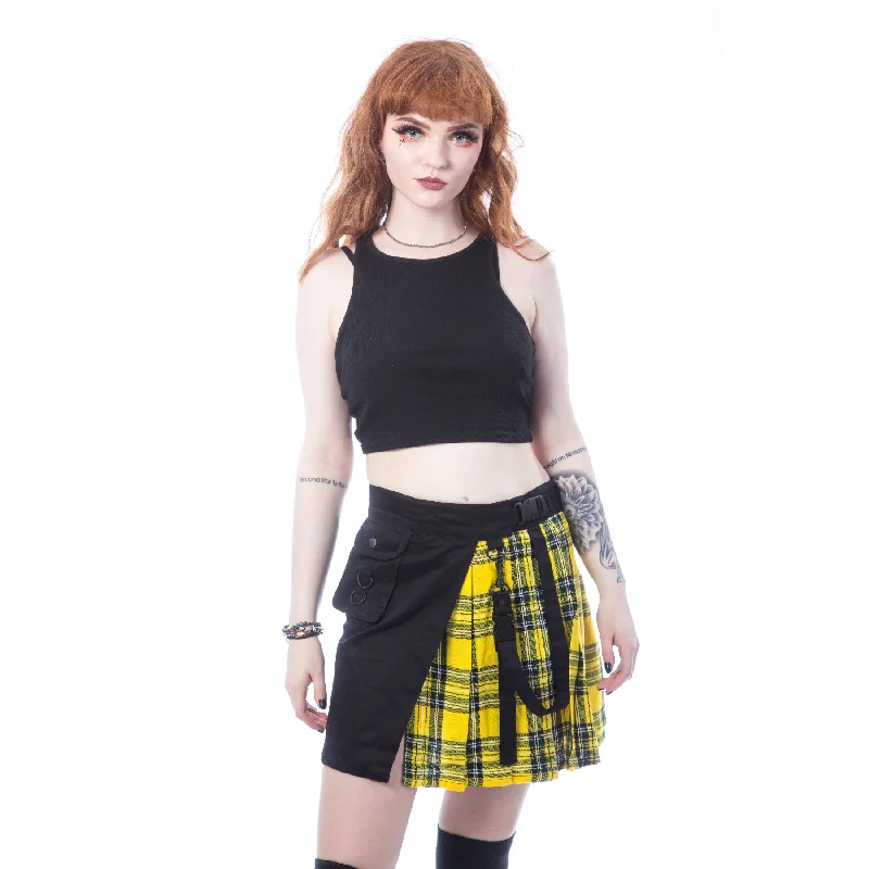 INFINITY SKIRT - BLACK/YELLOW TARTAN tiered skirt playful