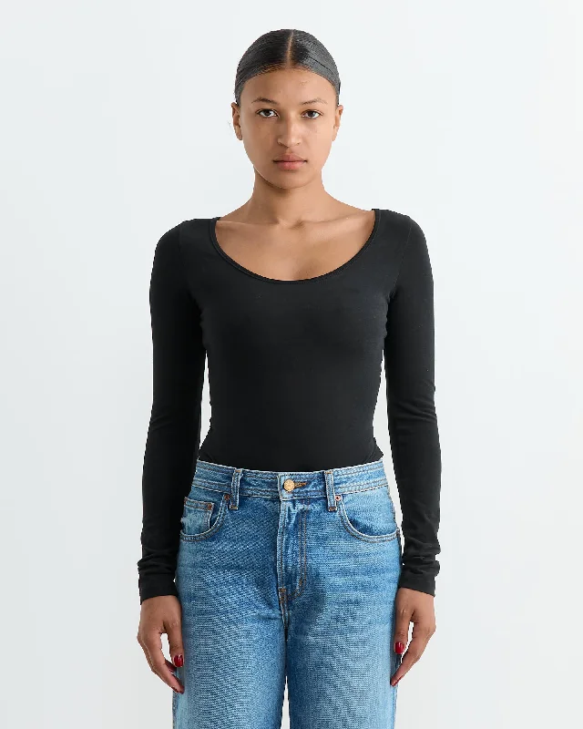 Yoli Bodysuit in Black Fashionable Slim Fit Bodysuit