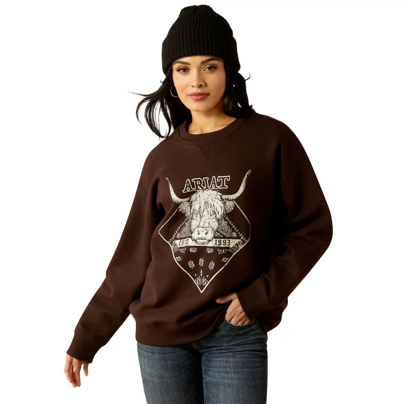 Ariat Ladies Taurus Mole Brown Oversized Crew Sweatshirt 10053960 Oversized Hoodie Comfort Casual