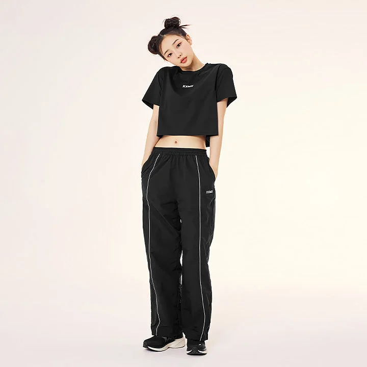 Woven Piping Two-Way Pants Sleek Black Pants