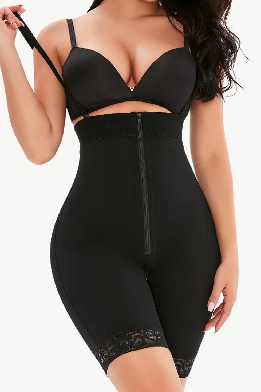 Lace Detail Zip-Up Under-Bust Shaping Bodysuit (S-6XL) Elegant Bodysuit with Mesh Panels