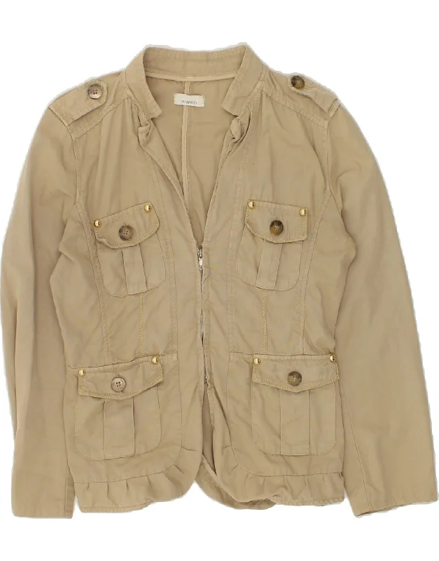 PINKO Womens Utility Jacket UK 14 Large  Beige Cotton Front Pockets Side Pockets Patch Pockets