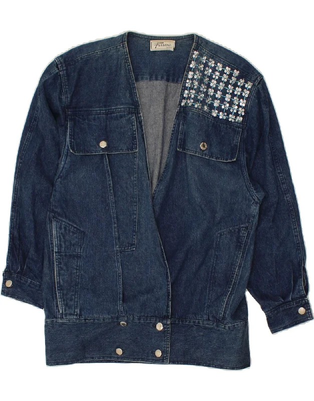 VINTAGE Womens Denim Jacket UK 14 Medium Navy Blue Mesh Jacket Canvas Jacket Denim Jacket