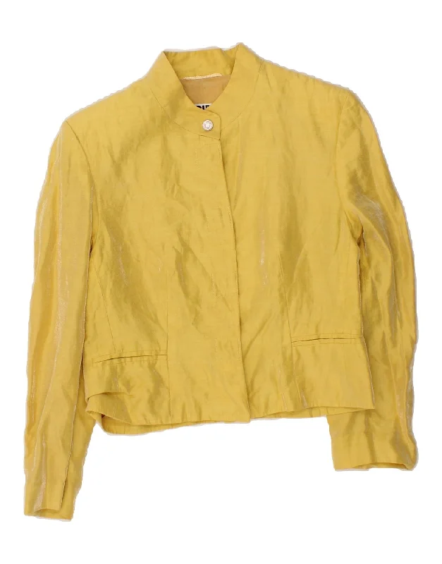 VINTAGE Womens Crop Blazer Jacket UK 12 Medium Yellow Linen Belted Jacket Elasticated Jacket Padded Jacket