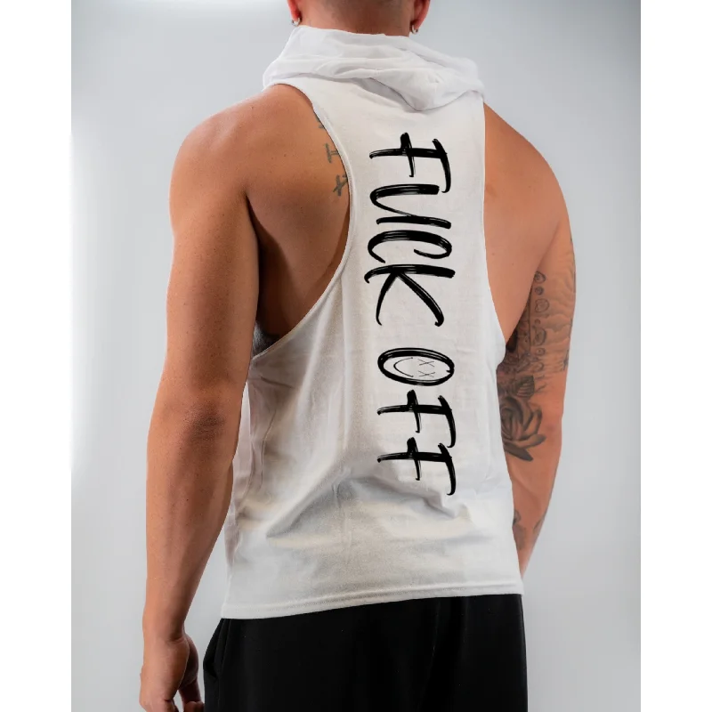 Salty Savage Unisex “FUCK OFF” Sleeveless Racerback Muscle Tank Hoodie essential tank top