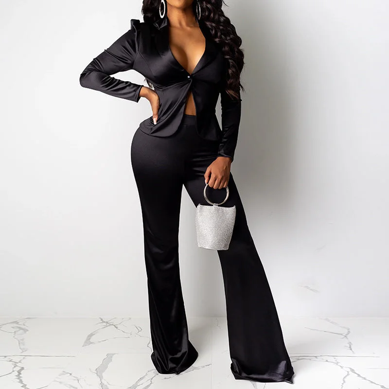 Sultry Chic: Wide Leg Pants Two-Piece Suit Trendy Velvet Pants