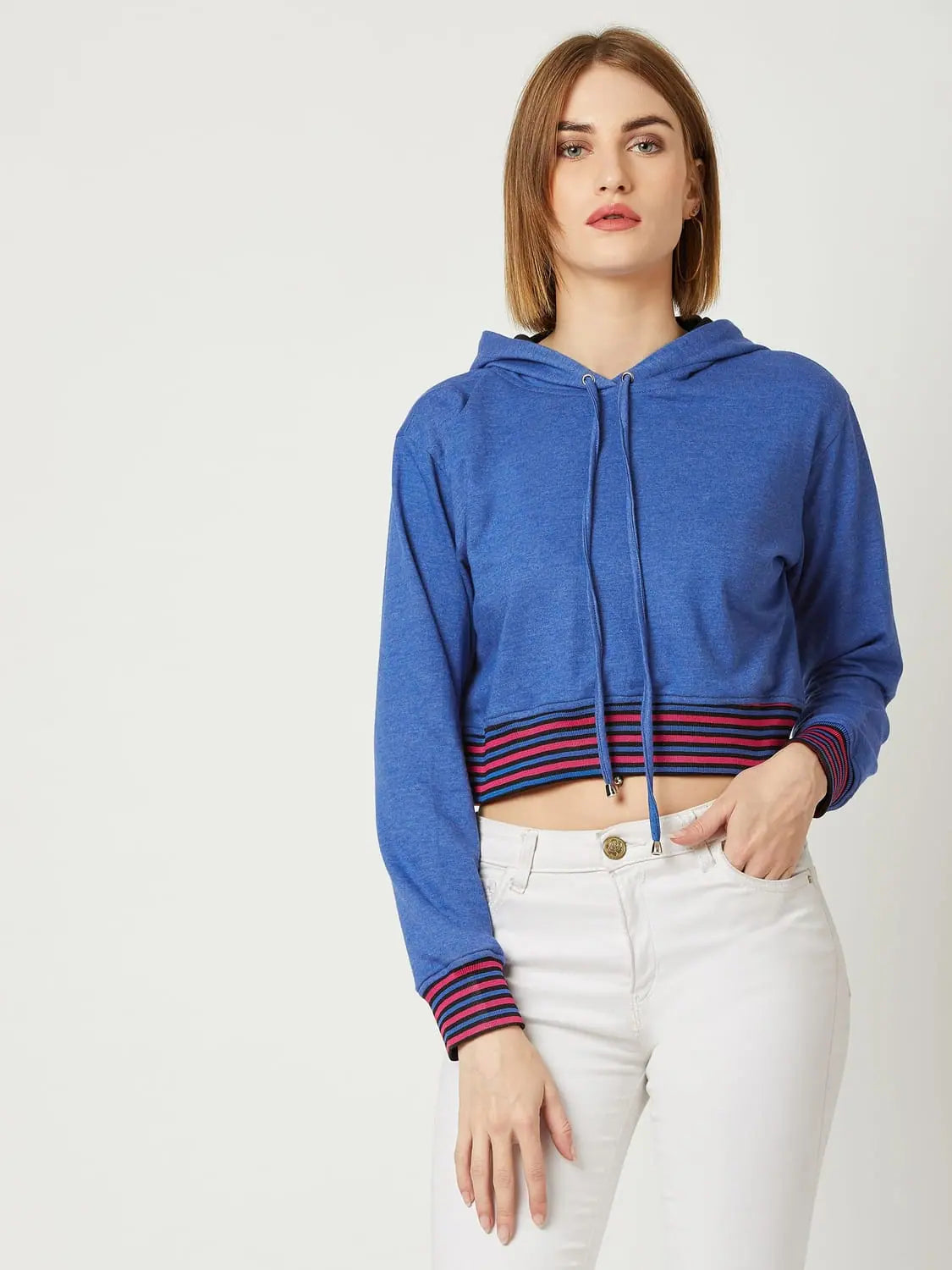 Sweatshirt Blue Colour Hooded Hoodie with Half-Zip Sporty Casual