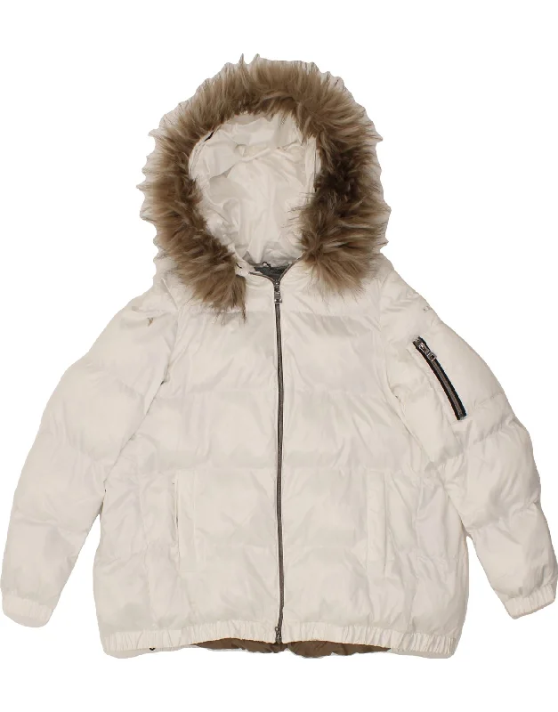 GEOX Womens Oversized Hooded Padded Jacket UK 8 Small White Polyester Faux Fur Jacket Real Fur Jacket Shearling Jacket