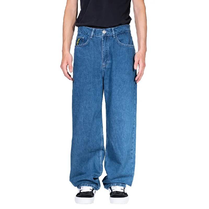 Electric Baggy Denim Pants Dark Blue Stylish Paperbag Waist Pants