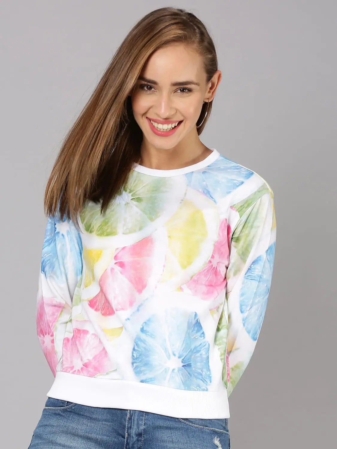 Women Sweatshirt With Printed Round Neck Multicolor Hoodie Sweatshirt Pullover