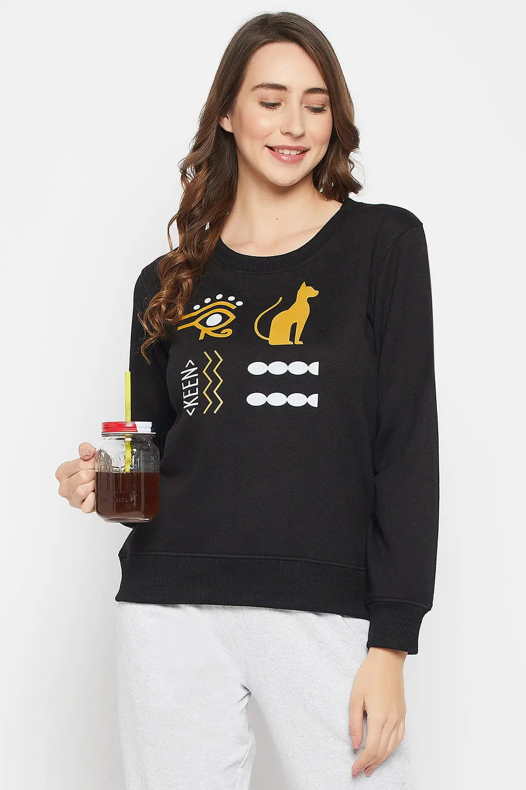 Graphic Print Sweatshirt in Black - Fleece-LTW164A133XL Hoodie with Hem Patch Decorative Personalized