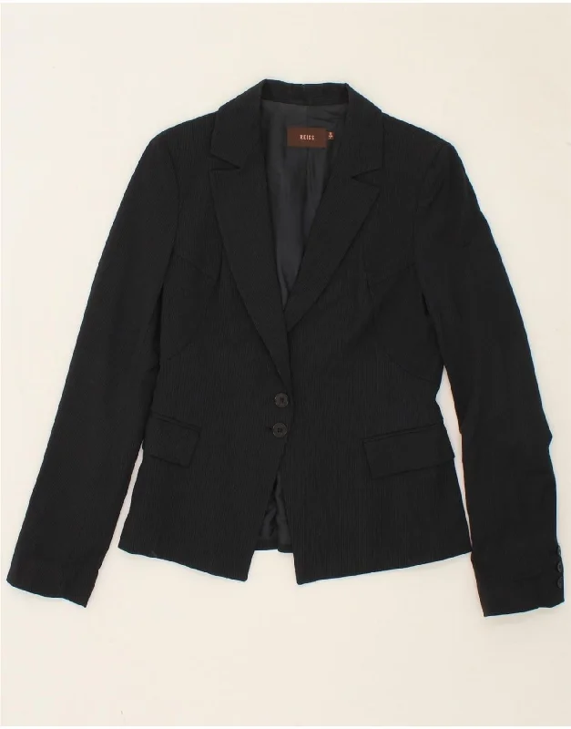 REISS Womens 2 Button Blazer Jacket UK 10 Small Black Pinstripe Wool Print Jacket Jacquard Jacket Embroidered Jacket