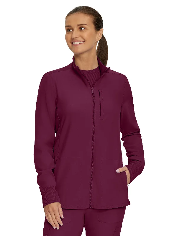 Women's 3-Pocket Mock-Neck Zip-Front Scrub Jacket Fleece Jacket Down Jacket Feather Jacket