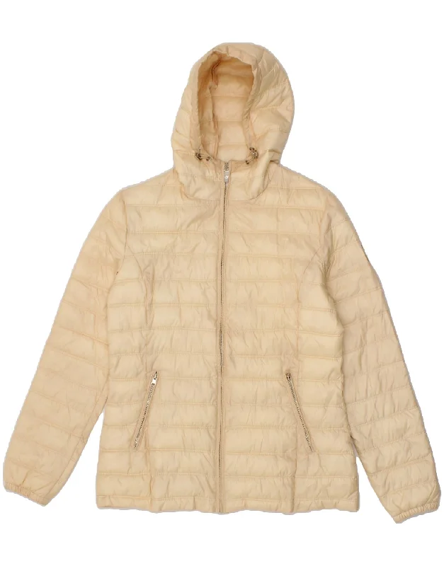 LOTTO Womens Hooded Padded Jacket UK 10 Small Beige Polyester Corduroy Jacket Velvet Jacket Brocade Jacket