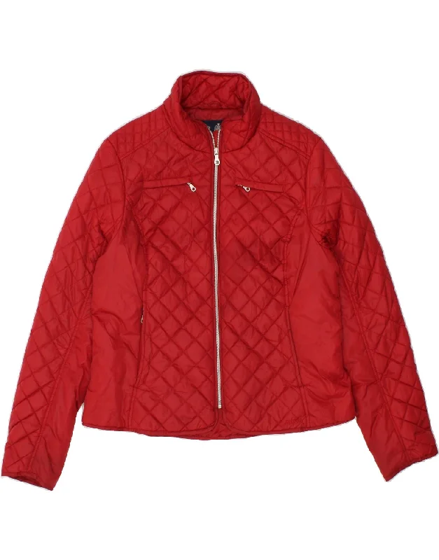 MUSTO Womens Quilted Jacket UK 16 Large  Red Polyamide Print Jacket Jacquard Jacket Patchwork Jacket