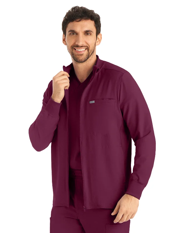 Men's 3-Pocket Mock-Neck Zip-Front Scrub Jacket Satin Jacket Silk Jacket Chiffon Jacket