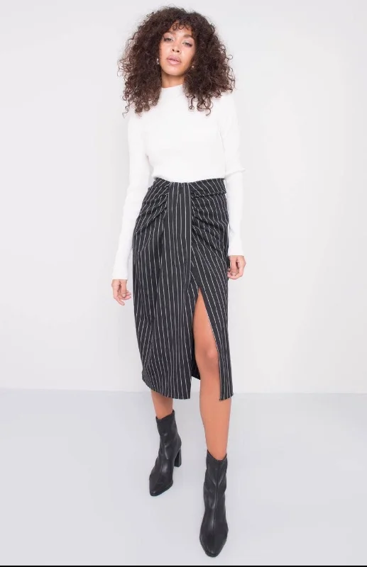 Black Pinstripe Skirt wool skirt breathable