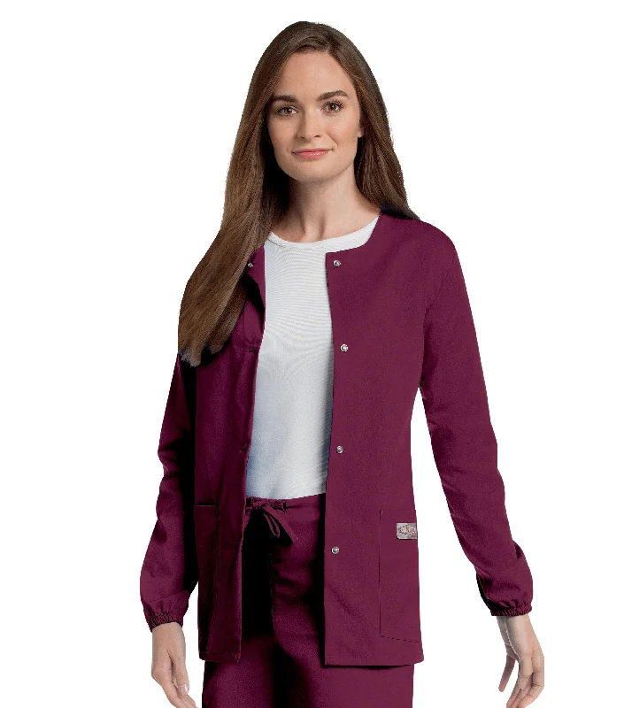 Women's 3-Pocket Crew Neck Warm-Up Scrub Jacket Notch Collar Peter Pan Collar Cowl Neck