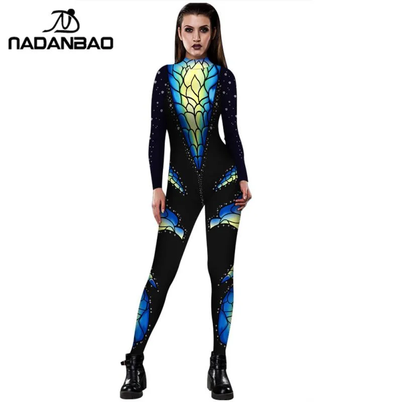 NADANBAO Carnival Catsuit 3D Print Costume Cosplay Women Bodysuit For Woman Purim Carvinal Psychedelic Zipper  Catsuit Fashionable Fitted Bodysuit