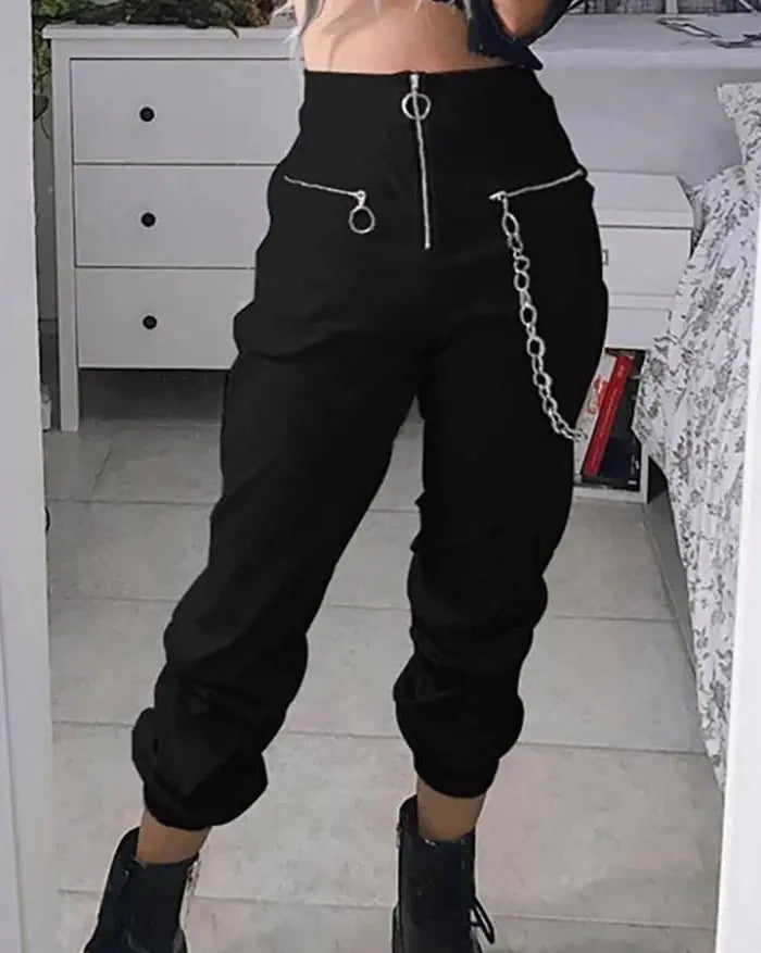 Casual Harem Pants W/Chain Fashionable Tapered Leg Pants