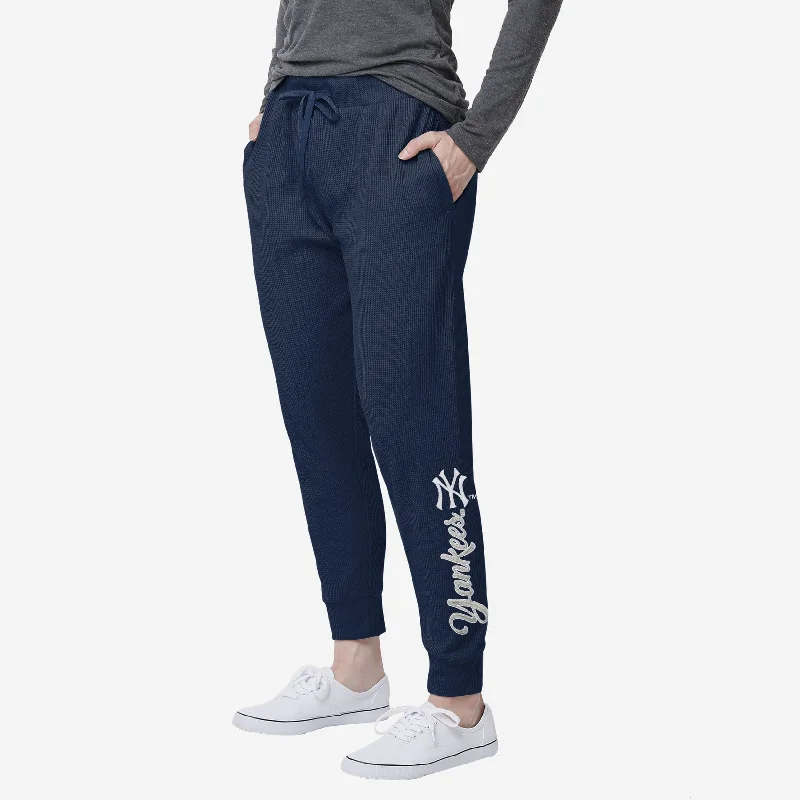 New York Yankees Womens Waffle Lounge Pants Soft Stretch Trousers