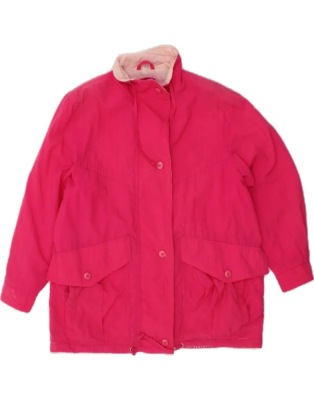 VINTAGE Womens Windbreaker Jacket EU 42 Large Pink Polyester Anorak Shell Jacket Lightweight Jacket