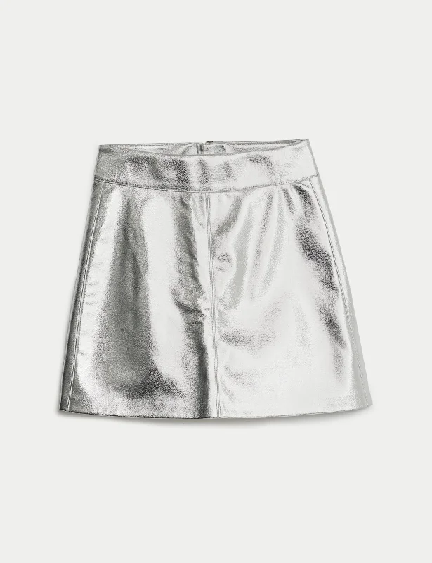 Metallic Mini A-Line Skirt silk skirt smooth