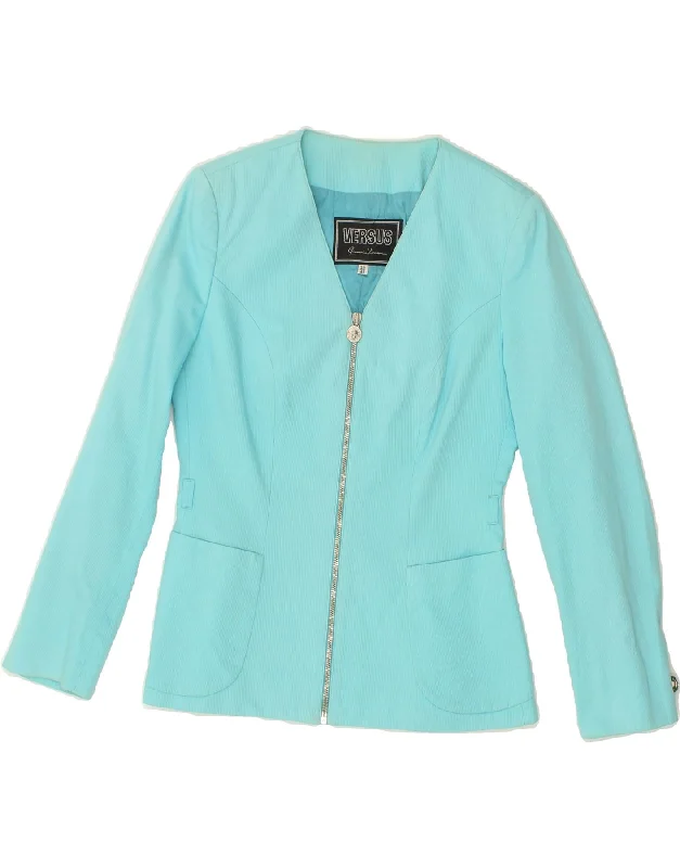 VERSUS BY GIANNI VERSACE Womens Full Zip Blazer Jacket IT 42 Medium Blue Cotton Jacket Linen Jacket Terry Jacket