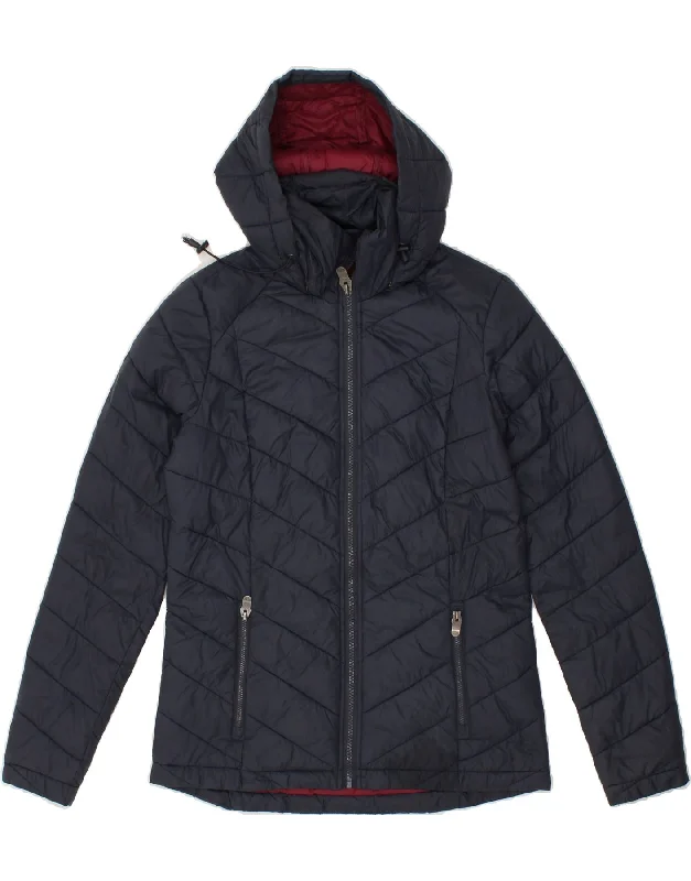 FAT FACE Womens Hooded Padded Jacket UK 8 Small Navy Blue Herringbone Jacket Checkered Jacket Solid Jacket