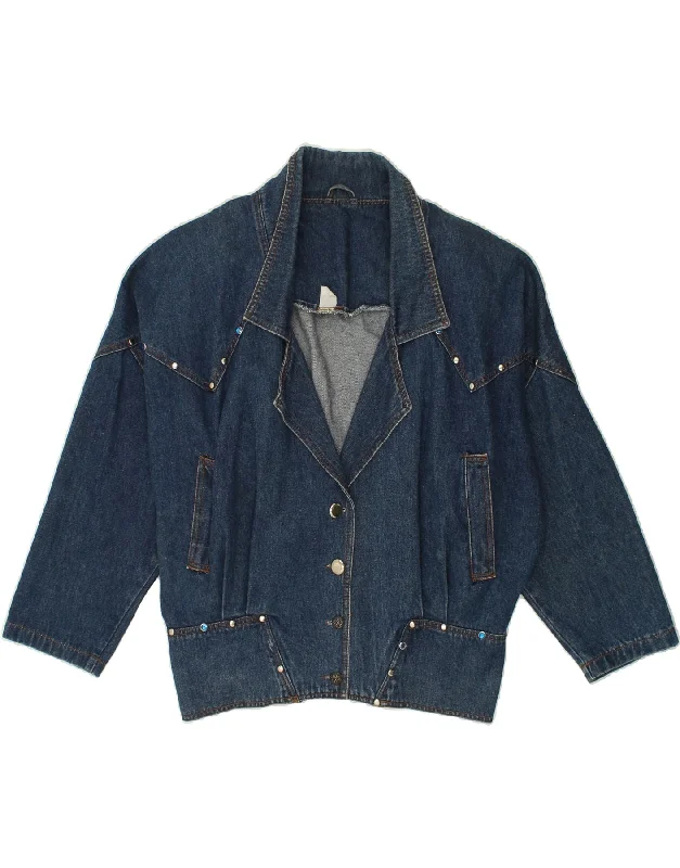 VINTAGE Womens Denim Jacket UK 16 Large Blue Cotton Zippered Jacket Buttoned Jacket Snapped Jacket