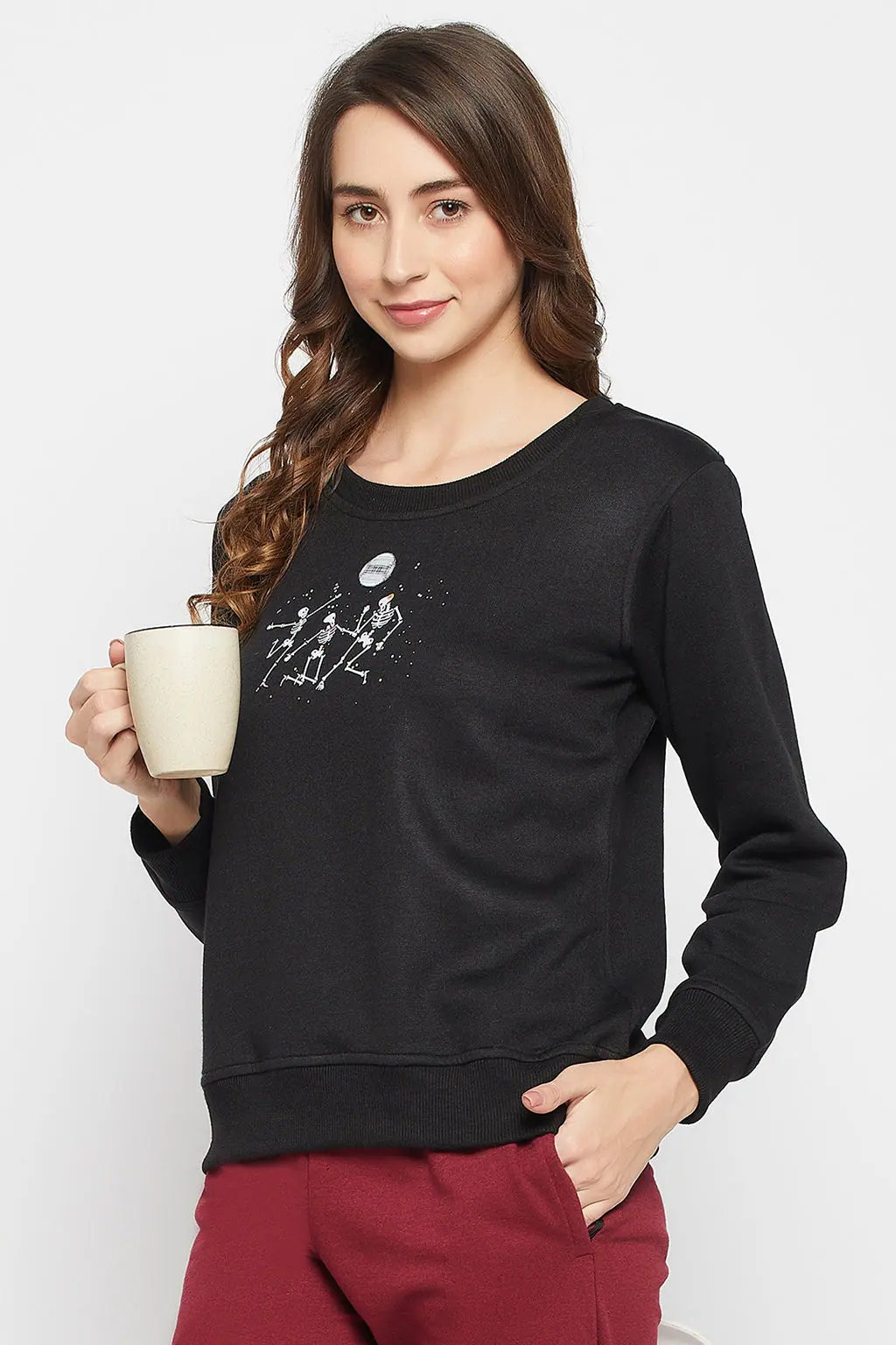 Graphic Print Sweatshirt in Black - Fleece-LTW164D133XL Hoodie with Hem Applique Textured Unique