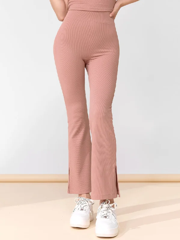 Ribbed Tension Bootscut Slit Pants Wide-Legged Palazzos