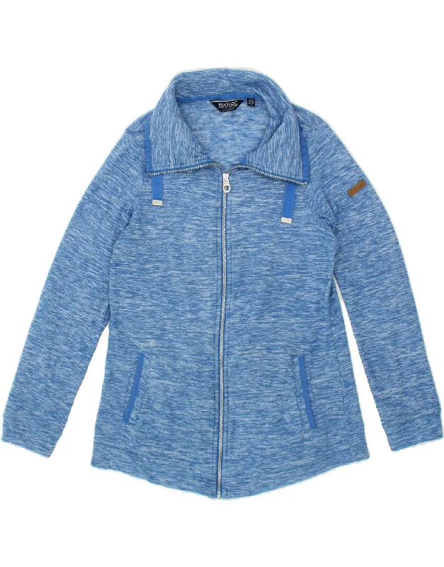 REGATTA Womens Fleece Jacket UK 12 Medium  Blue Flecked Polyester Collared Jacket Crew Neck Jacket Turtle Neck Jacket