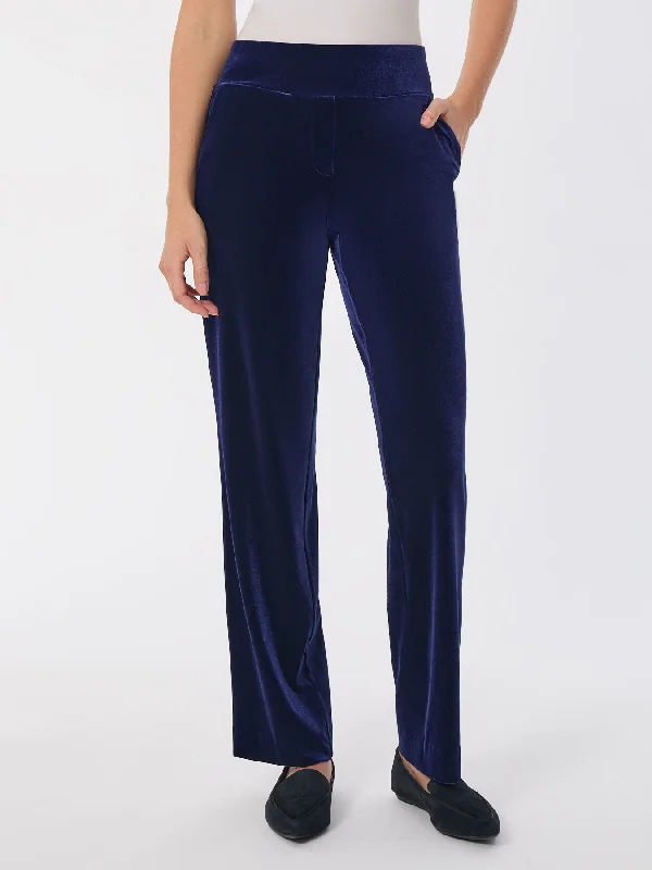 Pull-On Velour Straight Leg Pants Chic Capri Pants