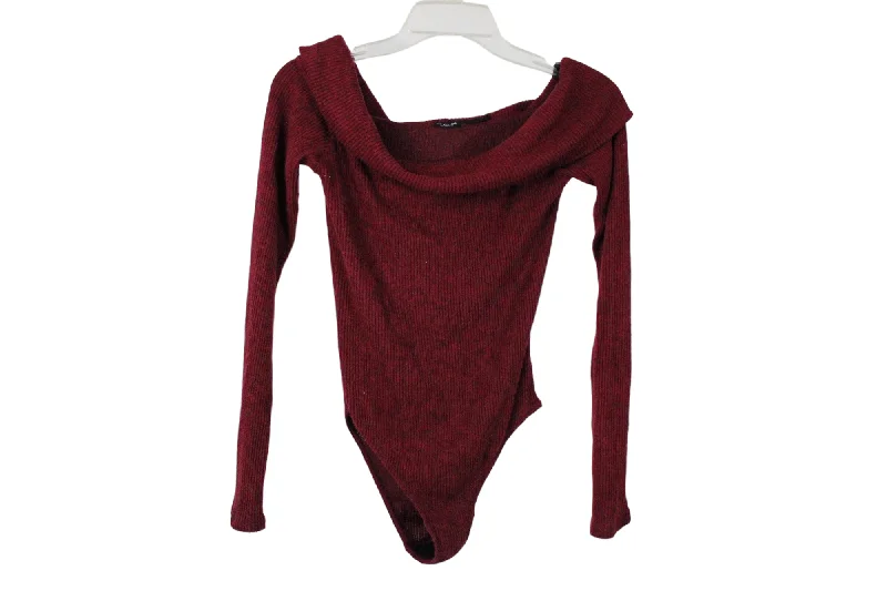 Out From Under Urban Outfitters Red Rib Knit Bodysuit | S Trendy High-Leg Bodysuit