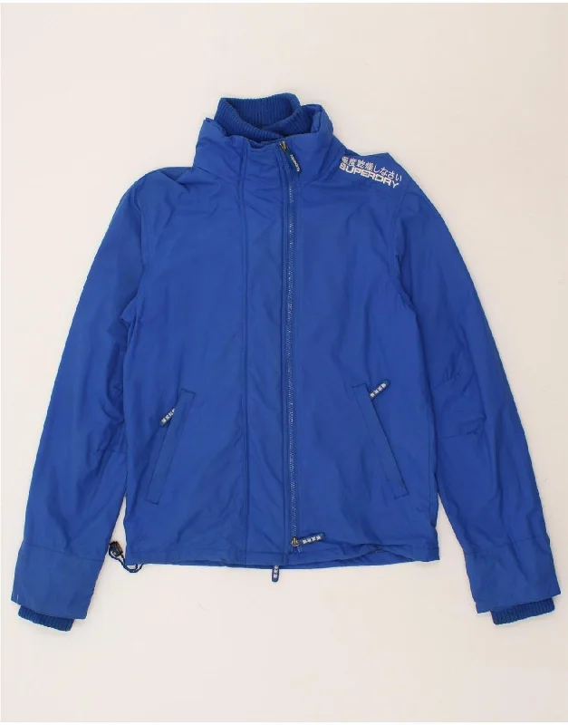 SUPERDRY Womens Windbreaker Jacket UK 14 Medium Blue Nylon Nylon Fabric Polyester Fabric Spandex Fabric