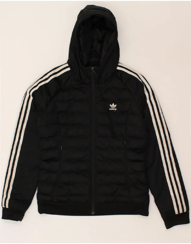 ADIDAS Womens Hooded Padded Jacket UK 10 Small Black Polyester Nylon Fabric Polyester Fabric Spandex Fabric