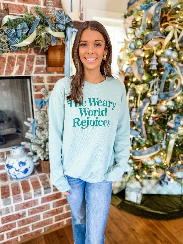 Weary World Rejoices Sweatshirt Hoodie with Hem Embroidery Detailed Premium