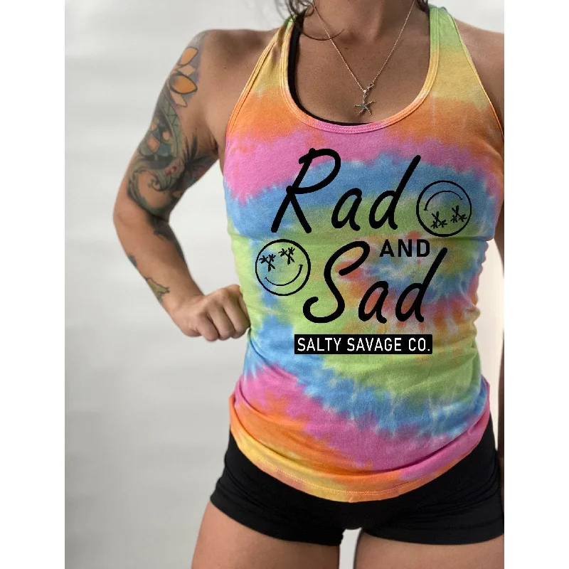 Salty Savage Ladies "RAD and SAD" Racerback Tank striped tank top