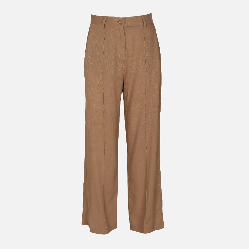 LADIES LINEN BLEND CASUAL PANTS Relaxed High-Waist Trousers