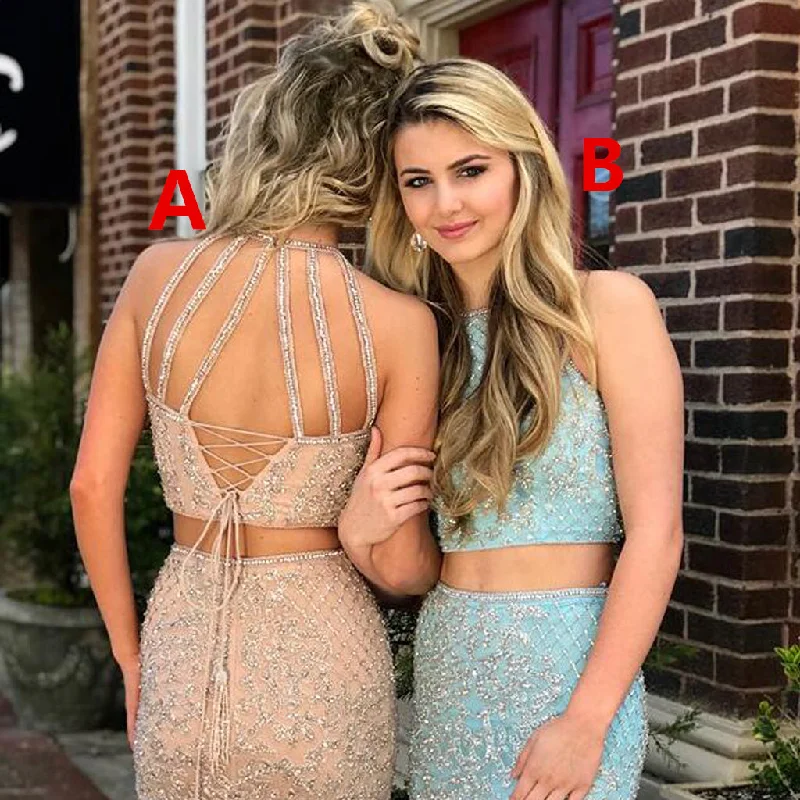 Charming Two Pieces Prom Dresses, New Arrival Mermaid Beaded Prom Dresses, KX611 Tunics Canvas sturdy