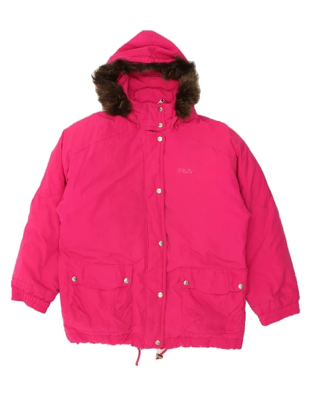 FILA Womens Hooded Windbreaker Jacket IT 48 XL Pink Cotton Jacket Linen Jacket Terry Jacket