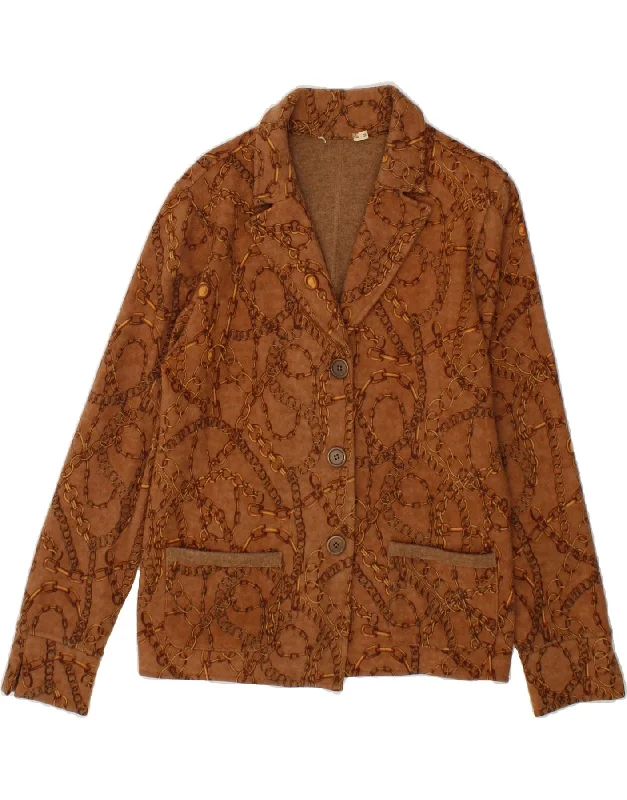 VINTAGE Womens Abstract Pattern 3 Button Blazer Jacket UK 14 Medium Brown Appliqued Jacket Beaded Jacket Sequined Jacket