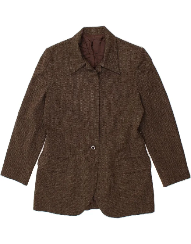 HOBBS Womens 1 Button Blazer Jacket UK 14 Large  Brown Wool Insulated Jacket Fitted Jacket Loose Jacket