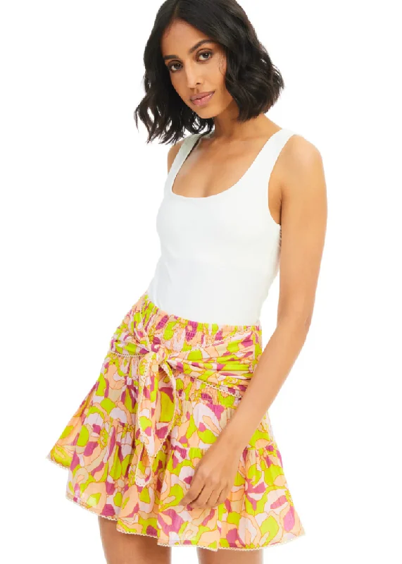 Allison Chase Mini Skirt- Tropical Flowers leather skirt sleek