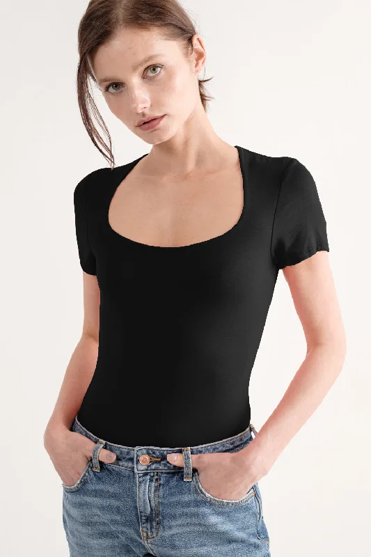 Short Sleeve Bodysuit Trendy High-Neck Bodysuit