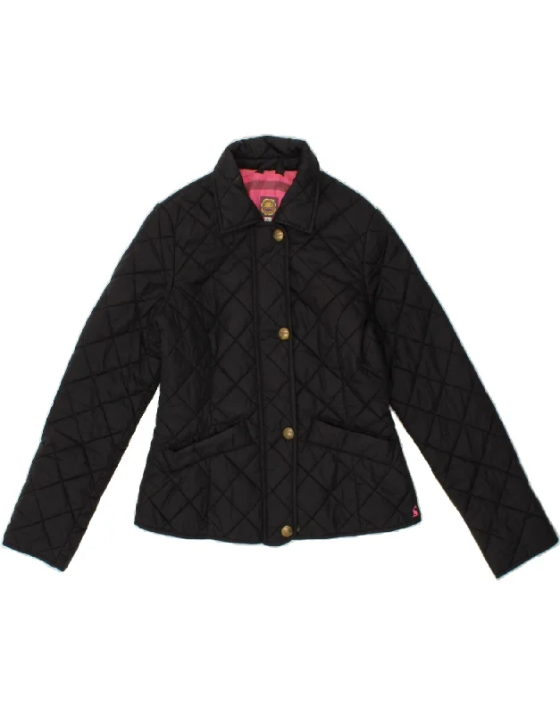 JOULES Womens Quilted Jacket UK 10 Small Black Polyamide Toggled Jacket Drawstring Jacket Belted Jacket