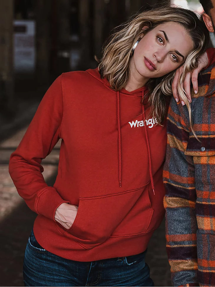 Final Sale ✨ Washed Red Wrangler Retro Logo Women's Hoodie Hoodie with Elastic Cuffs Stretchable Comfortable